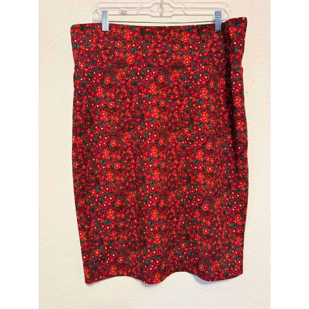 LuLaRoe Cassie Pencil Skirt Red Floral Print Stretchy Bodycon 2XL Knee Length